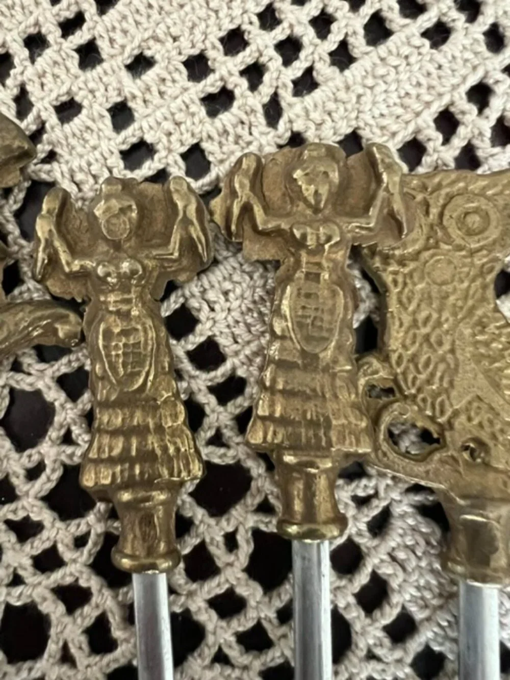 VTG Set Of 6 Turkish Skewers with Various Decorative Brass Tops
